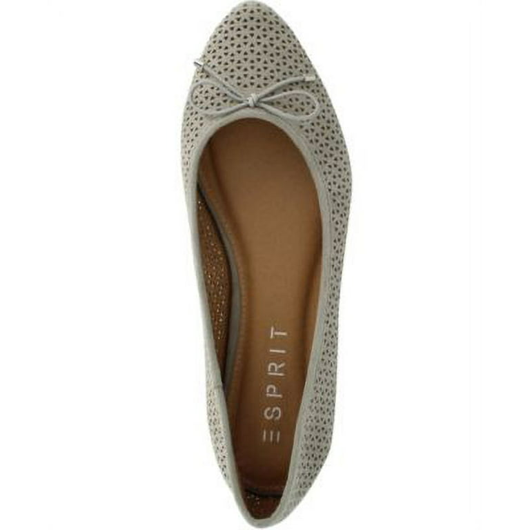 ESPRIT Womens Gray Perforated Bow Accent Breathable Padded Patti Almond Toe  Slip On Ballet Flats 7.5 M 
