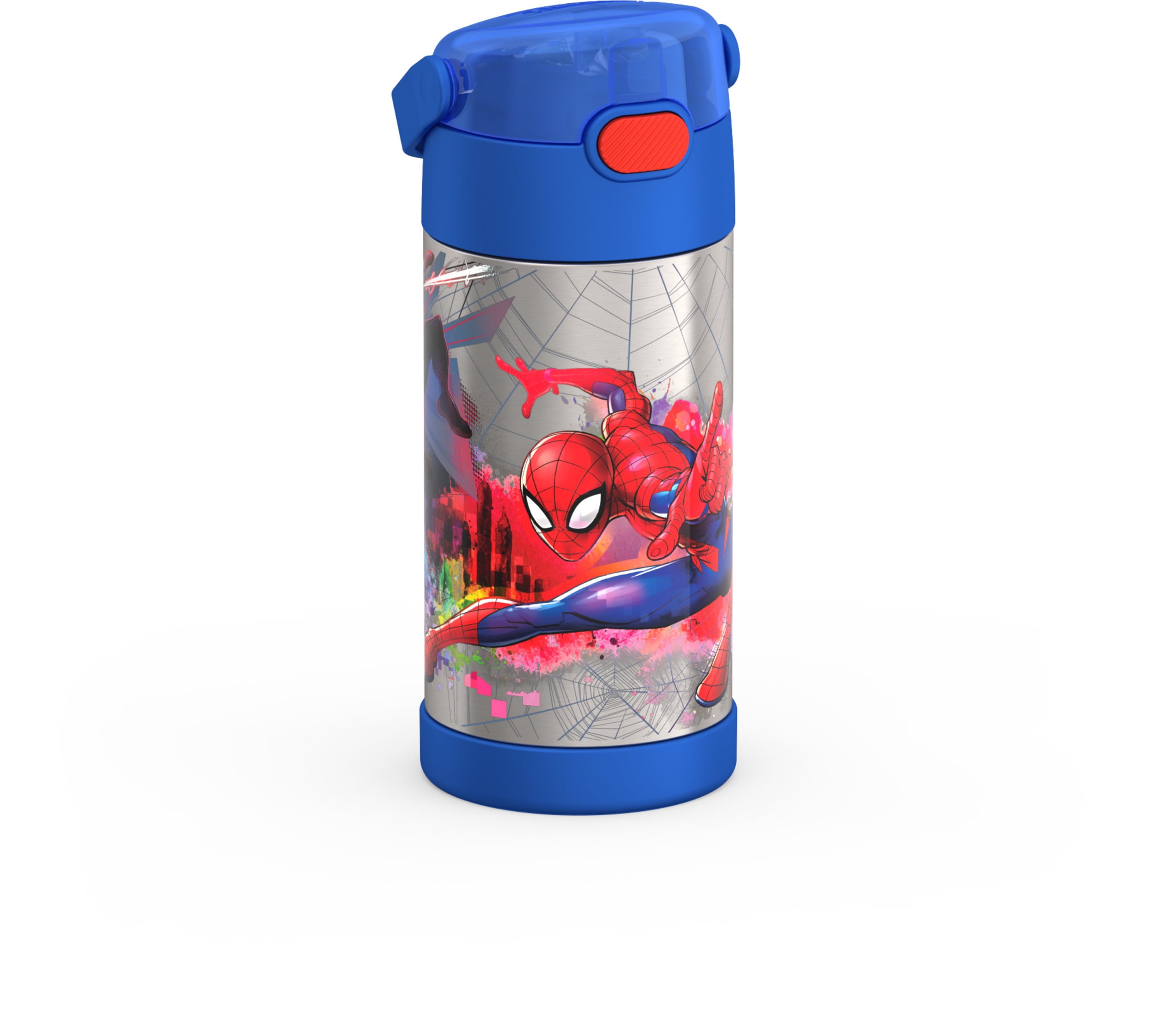 Thermos Kids Bouteille d'eau isolée sous vide avec paille rabattable, 355 ml, Spiderman