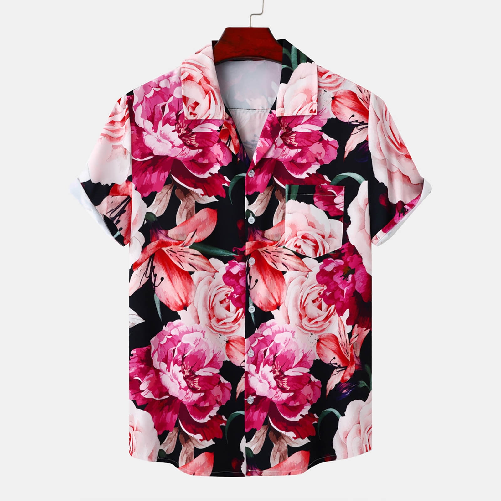 VSSSJ Men's Hawaiian Shirts Big and Tall Beauty Floral Print Short Sleeve  Button Down Turn Down Collar Tops with Front Pocket Fashion Breathable  Casual T-Shirt Red XXXL 