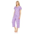 thumbnail image 2 of Lati Fashion Women Pajamas Set Capri and Button Down Top Short Sleeve, 2-Piece Female Pajamas Set Purple L, 2 of 4