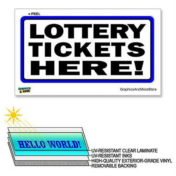 Lottery Tickets Here - 12 in x 6 in - Laminated Sign Window Business Sticker