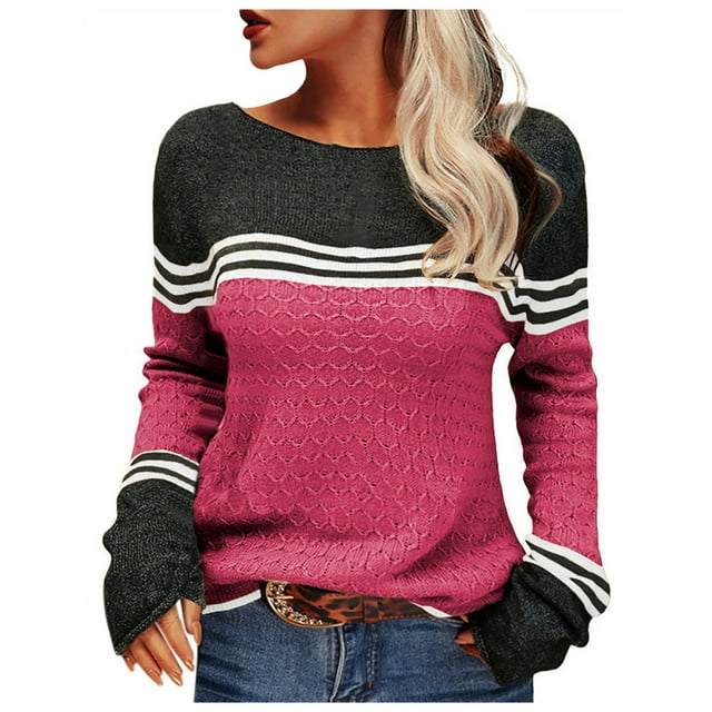 Kcodviy Chandails Décontractés à Col Rond pour Femmes 6X Chandails en Molleton pour Hommes Chandail-Over Rayé Assorti Chandails Ajustés pour Femmes Chandail Confortable en Coton Chandail pour Femmes Chandails Graphiques