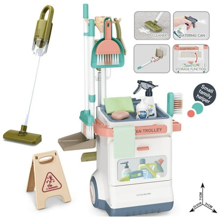 Kids Cleaning Set for Toddlers, Detachable 20 Pcs Pretend Play Set, Educational Toddler Cleaning Carts Includes Real Working Vacuum Cleaner, Broom, Spray Bottle and More  3 Mundo Toys
