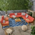 thumbnail image 2 of GDF Studio Parma Outdoor Acacia Wood 9 Seater Sectional Sofa Chat Set, Red, 2 of 12