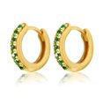 thumbnail image 5 of 18K Yellow Gold Plated Sterling Silver with Green Nano Stones Huggie Earrings, 5 of 7