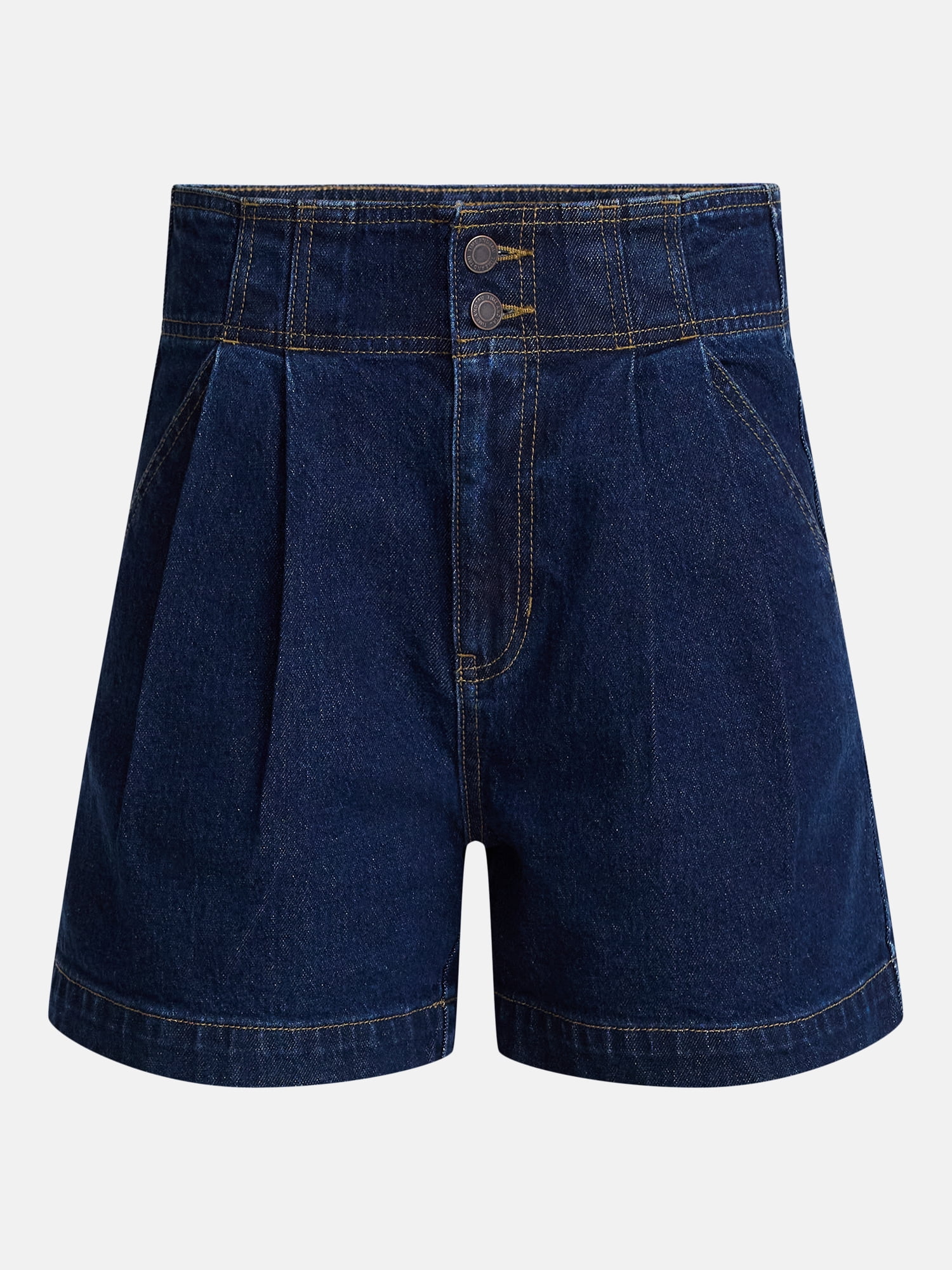 Time and Tru Women's High Rise Pleated Denim Shorts, 4.5" Inseam, Sizes 0-20