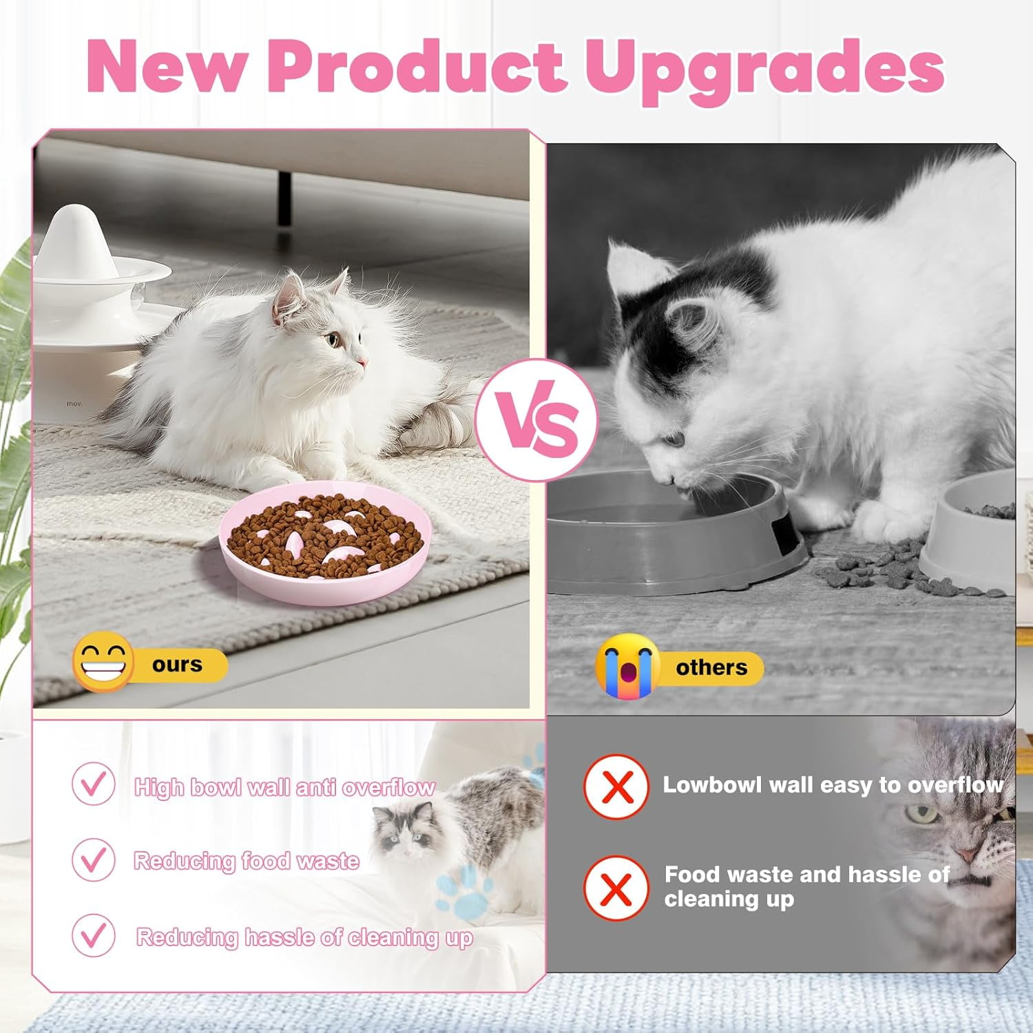 ABCISI 2PCS Slow Feeder Cat Bowl, Cat Food Bowl with Fish Pool Design, Healthy Eating Diet Pet Bowl, Interactive Puzzle Feeder Dish for Cats, Non-Slip Anti Gulping Cat Bowl for Dry and Wet Food