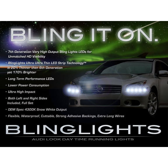 For 2009 2010 2011 2012 Nissan Maxima LED DRL Headlamps Headlights Light Strips Day Time Running Lamps