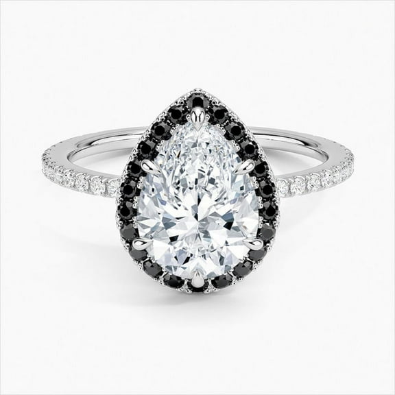 Dash Jewelry Pear Cut Excellent 1.7 Ct Moissanite Ring For Women's - 14K White Gold Plated Wedding Ring - Gifts for Birthday - Halo Black Moissanite Rings - Solitaire with Accents Rings Gifts