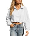 thumbnail image 4 of YanHoo Womens Cropped Sweatshirts Quarter Zipper Lapel Pullover Tops Classic Fit Long Sleeve Sweatshirt, 4 of 8