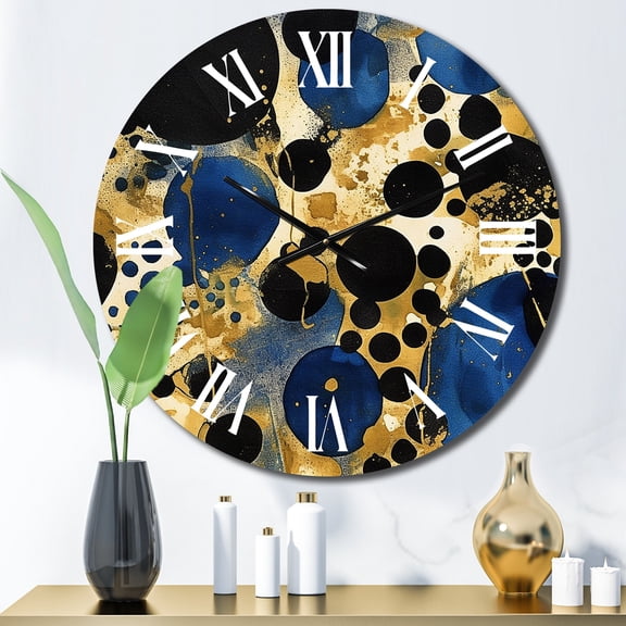 Designart "Vibrant Abstract Pattern with Blue & Golden Textures XI" Minimalism Oversized Wall Clock