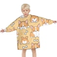 thumbnail image 3 of Corgi Dog and Footprints Blanket Hoodies for Kids 6-13YR Oversize Wearable Blanket Hoodies for Boys Girls Teens, 3 of 7
