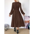 thumbnail image 3 of Pleated Satin Bridesmaid Dress V-Neck Long Sleeve Maxi Dresses for Women Brown L, 3 of 8