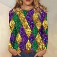 thumbnail image 2 of LEKWK Mardi Gras Shirts for Women Intricate Mask Graphic Slim Fit Long Sleeve Tops Crew Neck Casual Daily Trendy Tops Outfits, 2 of 5