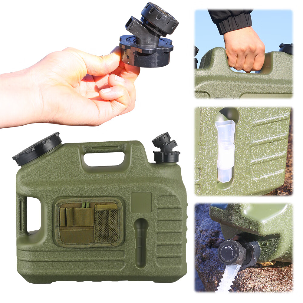 SHUWND 3.5 Gallon/13L Water Containers with Spigot & Toolkit Bag, BPA Free Water Jug, Military Green Water Tank, Multifunction Water Storage Containers for Camping Outdoor Hiking,Emergency Stroage