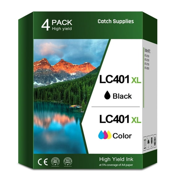 Catch Supplies LC401XL Ink Cartridge for Brother LC401 LC401XL for Brother MFC-J1010DW MFC-J1012DW MFC-J1170DW Printer (Black Cyan Magenta Yellow, 4 Pack) | LC401 Ink