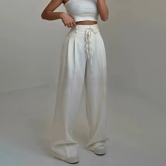 Women's Casual Pants High Waisted Side Pocket Straight Leg Work Pants Women'S Fashionable High Waist Zipper Casual Pants Suit Pants,White Women's Casual Pants M