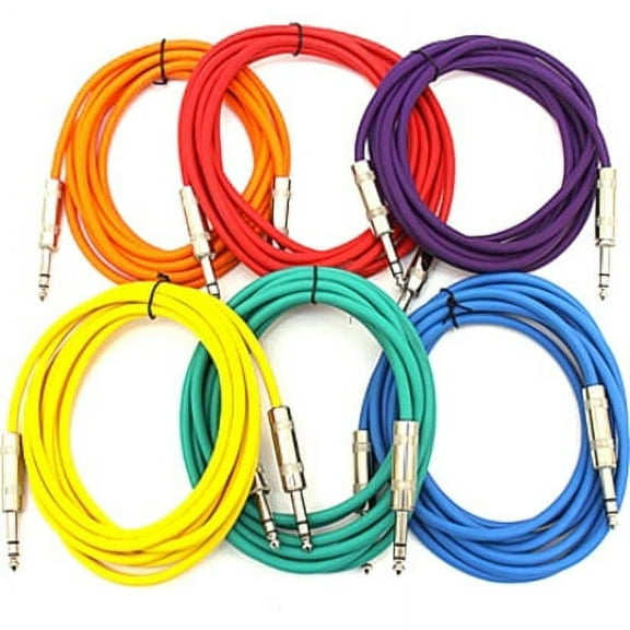 Seismic Audio SATRX-6 TRS Male-to-Male Cables, Multiple Colors, 6', 6-Pack