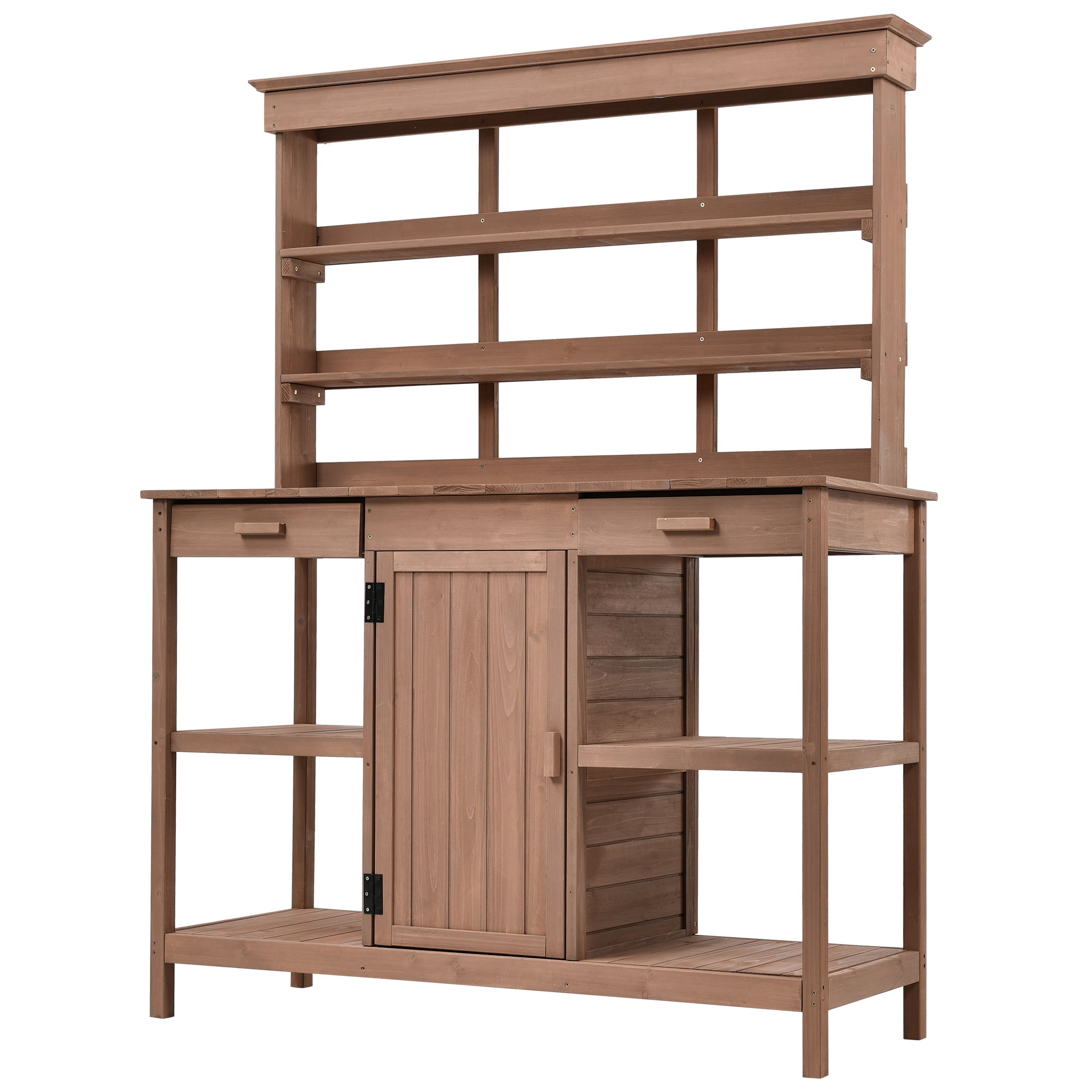 Euroco 66" Outdoor Farmhouse Wooden Potting Bench Table, Garden Workstation with 2 Drawers, Cabinet, and Open Shelves