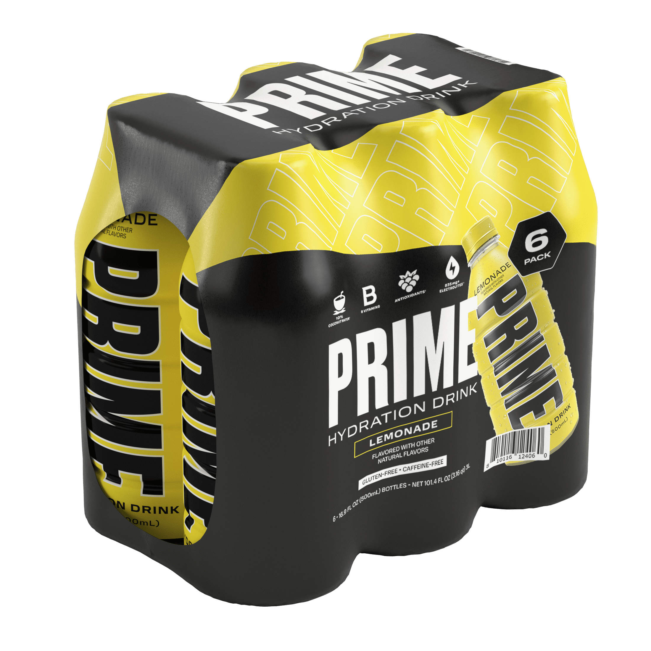 Prime Hydration Sports Drink, Lemonade, 16.9 fl oz, 6 Pack, Bottles