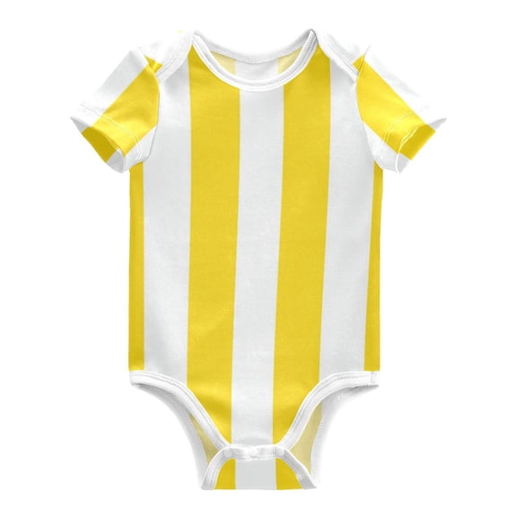 Yellow-white Broad Stripes Pure Cotton Bodysuit Short Sleeve Pajamas One-Piece Romper Unisex 3 Months