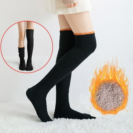 

Tangnade Fashion Womens Solid Fuzzy Socks Winter Warm Over Knee High Socks Home Thigh-High Warm Socks Leggings