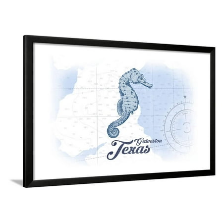 Galveston, Texas - Seahorse - Blue - Coastal Icon Framed Print Wall Art By Lantern