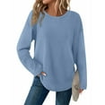 thumbnail image 4 of ZHYou Women's Oversized Ribbed Knit Tunic Tops,Long Sleeve,Crew Neck,Loose Fit Casual Pullover Sweaters,Light Blue,Size M, 4 of 8