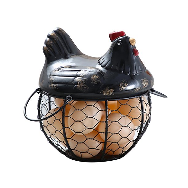 Cesta de almacenamiento de huevos, decoración en forma de pollo, contenedor de almacenamiento de huevos antideslizante de hierro para Cocina
