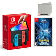 Nintendo Switch OLED Console Neon Red & Blue with Pokemon Brilliant Diamond and Screen Cleaning Cloth
