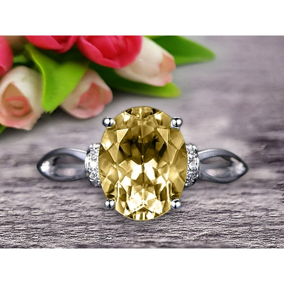 8x6mm Oval Shape Gemstone Promise Ring 1.50 Carat Champagne Diamond Moissanite Engagement Ring Anniversary Gift On 10k White Gold Art Deco