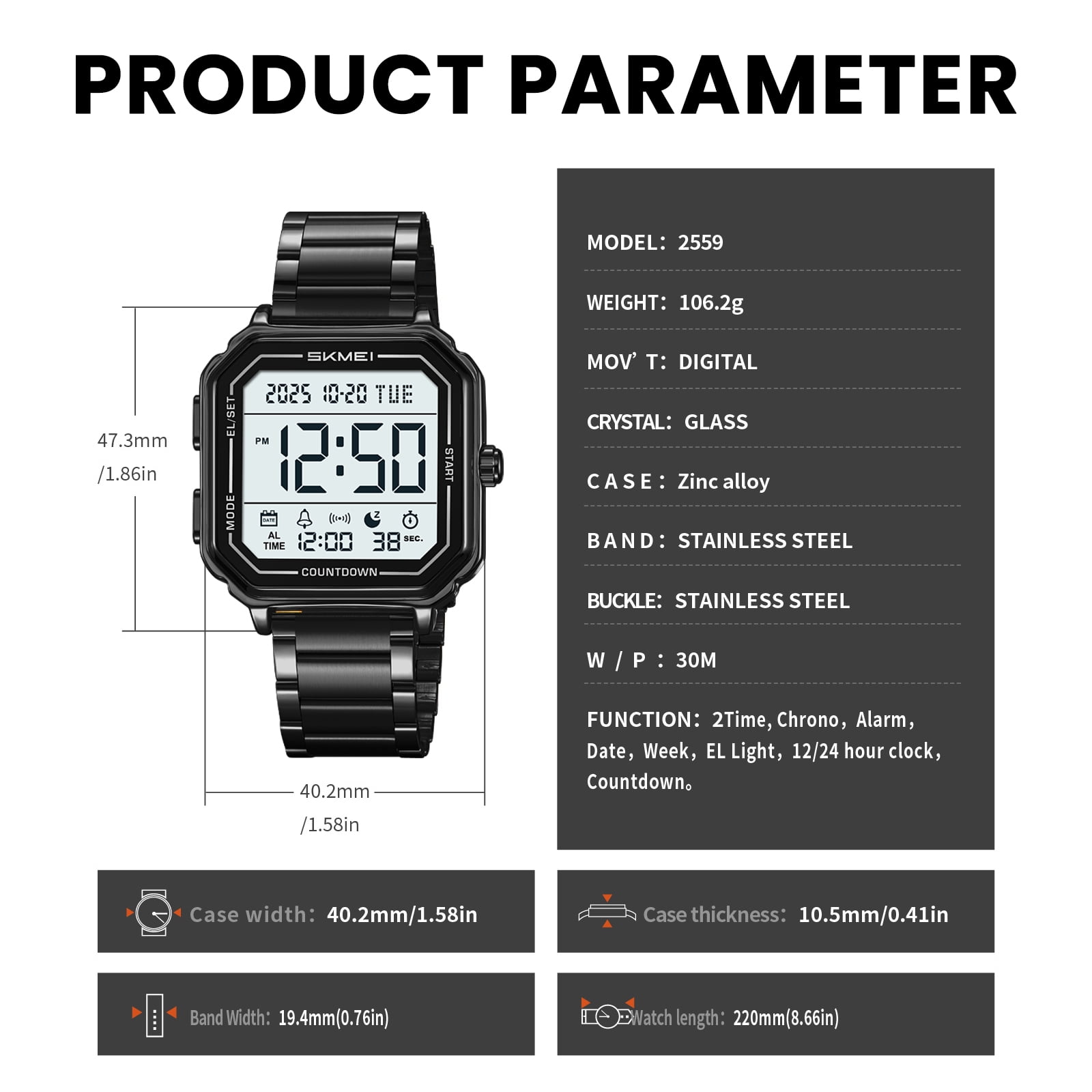SKMEI Mens Digital Watch Sports Waterproof Outdoor Large Face Military Watches for Men with Stopwatch LED Back Ligh Alarm