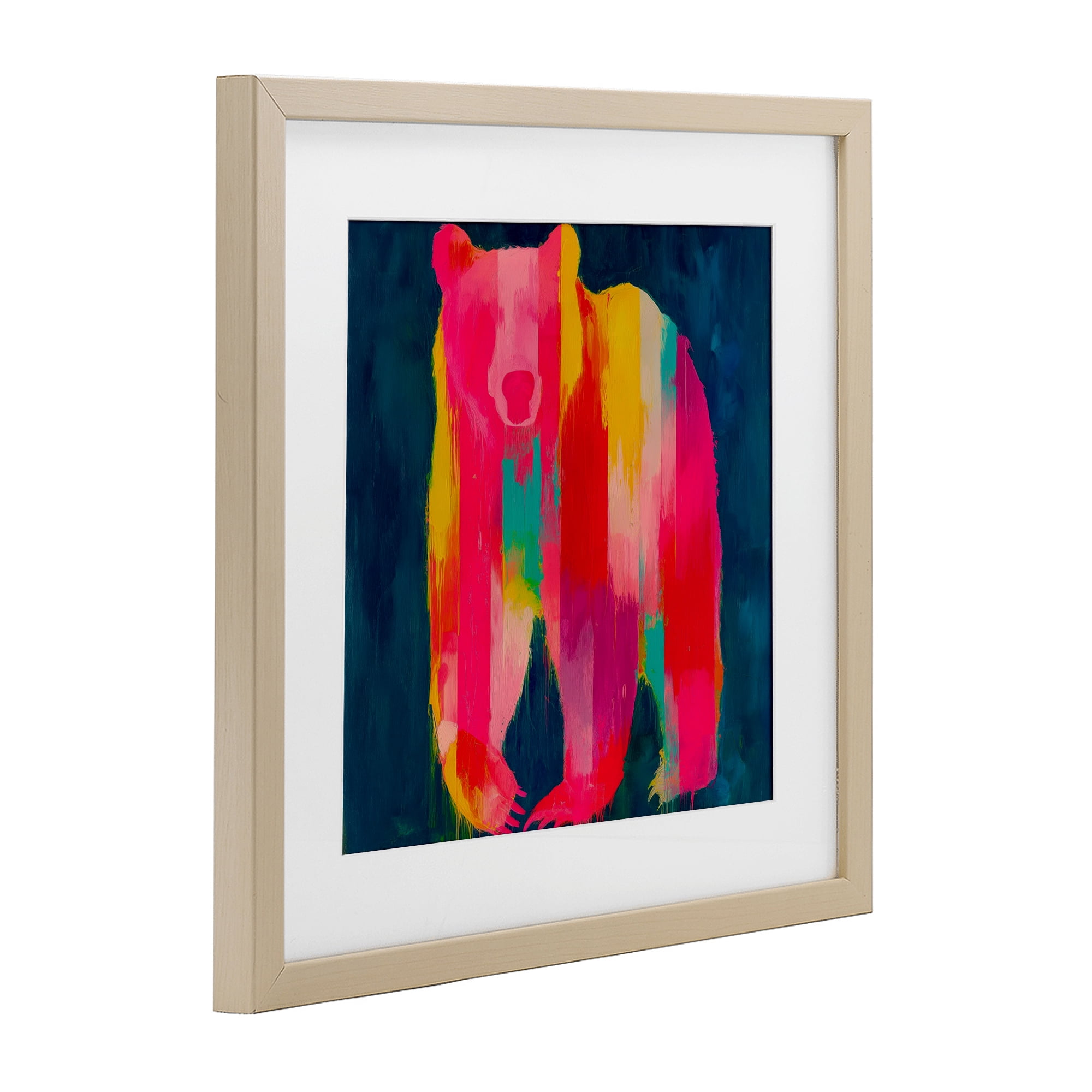 Stupell Industries Pink & Yellow Bear Standing Tall Birch Framed Print Under Glass, design by Chromatic Storm Studio