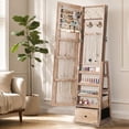 thumbnail image 2 of Skyhill 360°Swivel Jewelry Armoire, 60" Full Length Mirror Cabinet with 3 Rear Shelves, Bottom Drawer, Oak, 2 of 9