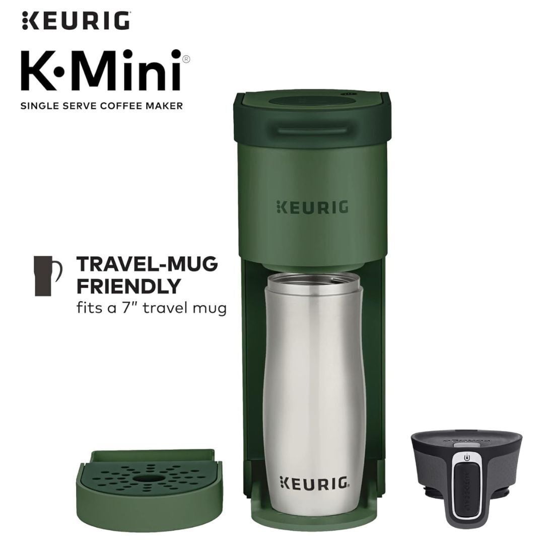 Restored Keurig K-Mini Single Serve Coffee Maker with 6-12Oz Cup Sizes, Quick Brewing, and Removable Drip Tray, Evergreen (Refurbished)