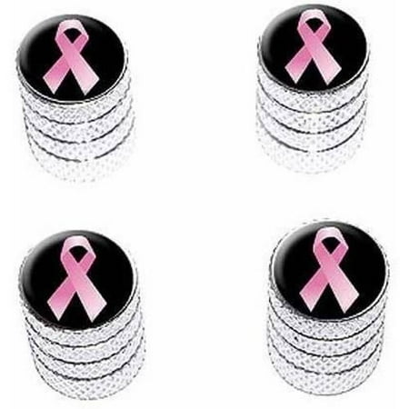Breast Cancer Pink Ribbon on Black Tire Rim Wheel Aluminum Valve Stem Caps, Multiple (Best Lubricant For Aluminum On Aluminum)