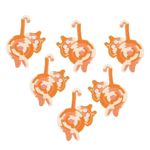 6PCS Cat Coasters, 15CM Cute Coasters Cat Butt Crochet Funny for Desk Adults Home Decor Drinks Gifts Coffee, Orange