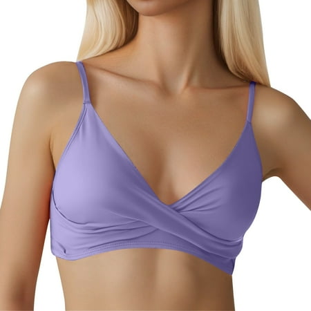 HABDGIKS Bikini Top for Women Summer Sexy Solid Push Up Twist Beach Vacation Bandeau Swimwear