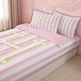 thumbnail image 3 of meiyoeat Pink Stripe Gold Initial Zipper Comforter Set with Fitted Sheet and 2 Pillowcases, Classic Monogram Initial Zipper Bedding Set for Boys Girls, Pink Reversible, 3-Piece, 3 of 6