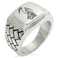 thumbnail image 1 of Stainless Steel Harbinger Grim Reaper Geometric Pattern Step-Down Biker Style Polished Ring, 1 of 1