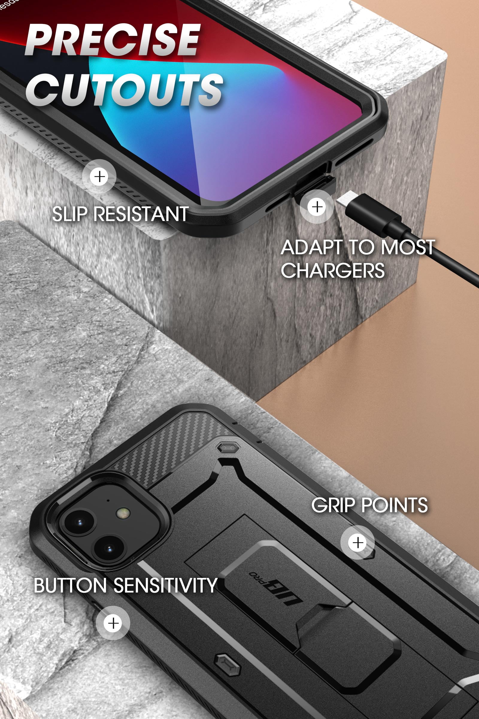 SUPCASE Unicorn Beetle Pro Series Designed Apple iPhone 12 Mini Case 5.4 Inch (2020 Release), Built-in Screen Protector Full-Body Rugged Holster Case for iPhone 12 Mini (Black)