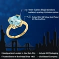 thumbnail image 2 of Gem Stone King 5.15 Ct Cushion Checkerboard Sky Blue Topaz 18K Yellow Gold Plated Silver Double Prong Ring, 2 of 6