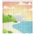 thumbnail image 3 of Graphic Beach Shower Curtain, Creative Pastel Composition with Landscape of Ocean Bay Tree and Sky, Fabric Bathroom Set with Hooks, 69W X 75L Inches Long, Multicolor, by Ambesonne, 3 of 3