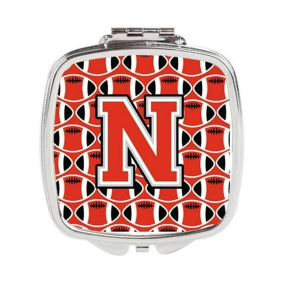 Carolines Treasures  Letter N Football Scarlet & Grey Compact Mirror - Scarlet & Grey - 3in. H x 0.3in. W x 2.75in. L