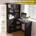 thumbnail image 6 of S-HOME Modern Ergonomic L-Shaped Computer Desk Featuring MDF Construction, Keyboard Tray And LED Lighting ,USB Charging Ports, Black, 6 of 17