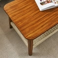 thumbnail image 3 of Hassch Vintage Coffee Table in Walnut, 2-Tier Rectangle Low Cocktail Table with Hand-Woven Rattan Shelf and Solid Rubberwood Legs, for Home Office, Living Room, 3 of 7