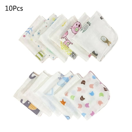 

10Pcs 20x20cm Baby Washcloths Set Cute Cartoon Print Double Layer Gauze Infant Face Towel Reusable Wipes Absorbent Square Burp Cloths Handkerchief