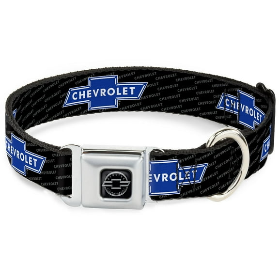 GM General Motors Pet Collar, Dog Collar Metal Seatbelt Buckle, Chevy Bowtie Repeat Text, 9.5 to 13 Inches 1.0 Inch Wide