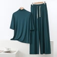 thumbnail image 2 of BUIGTTKLOP Womens Plus Size Pajamas Sets Half Sleeve High Neck Tops Drawstring High Waisted Lounge Pants Summer Outfits, 2 of 6