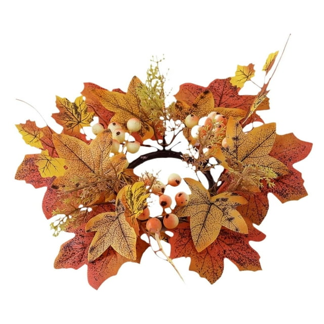 Anillos de Acción de Gracias de otoño, coronas, anillos de vela de bayas rojas y hojas de arce artificiales, decoración de mesa para pilares, fiestas de bodas de otoño